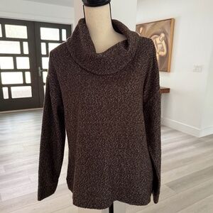 Lands' End Cowl Neck Dark Brown/White Boucle Textured Sweater Size M